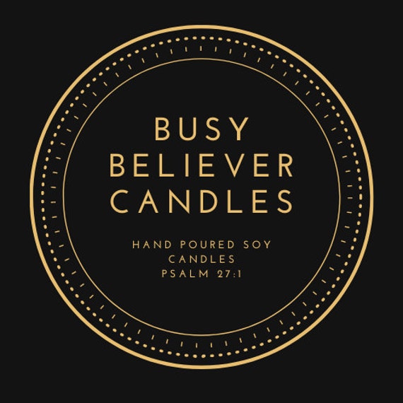 Busy Believer Candles logo, gold lettering on a black badge